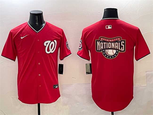 Men%27s Washington Nationals Team Big Logo Red Limited Stitched Jersey